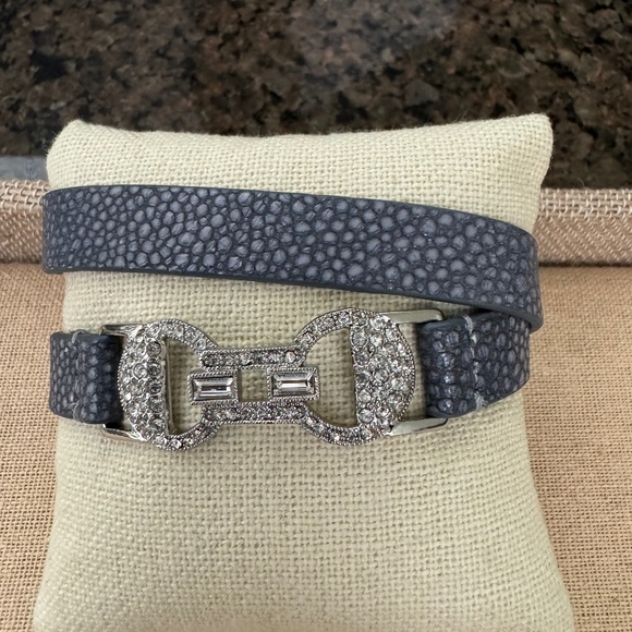 Crystal Pave Leather Double Wrist Wrap - Picture 1 of 4